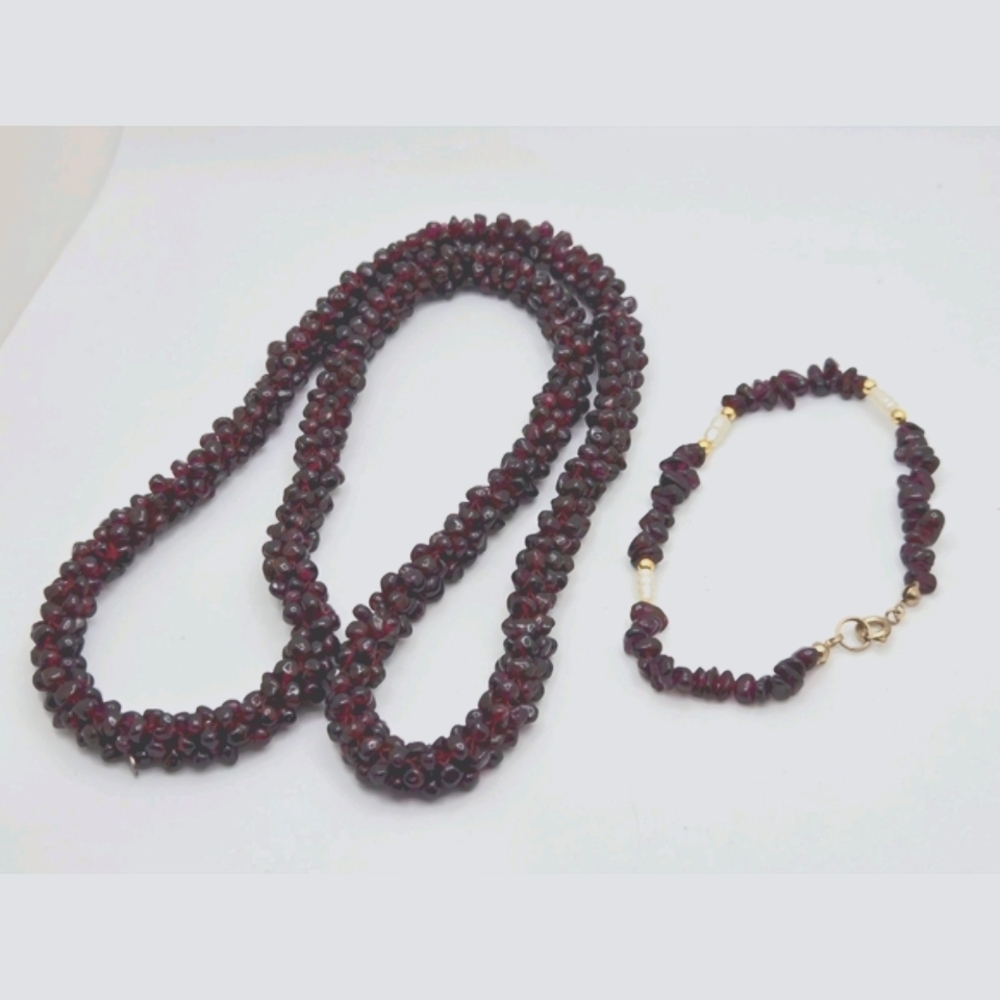 Vintage Garnet Necklace Beads Natural Almandine Gemstone 23.6 '' Jewelry SET
